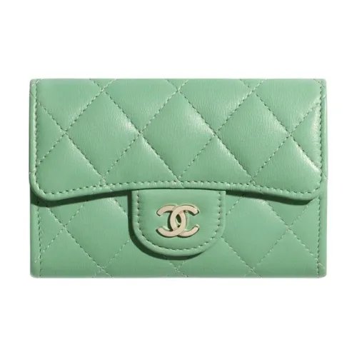 CHANEL Classic Flap CF Овчина Кошелек для монет держатель для карт Унисекс Зеленый
