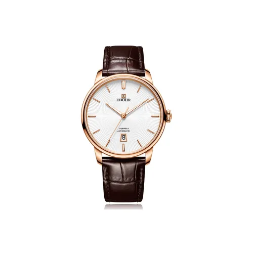 EBOHR Classic Collection Механические часы Кожаный ремешок Мужские часы Белый циферблат