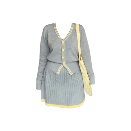 HAITA Трикотажная ткань Кардиган Юбка с оборками Комплект Женский