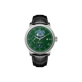 Серебряный корпус, зеленый циферблат, черный ремешок