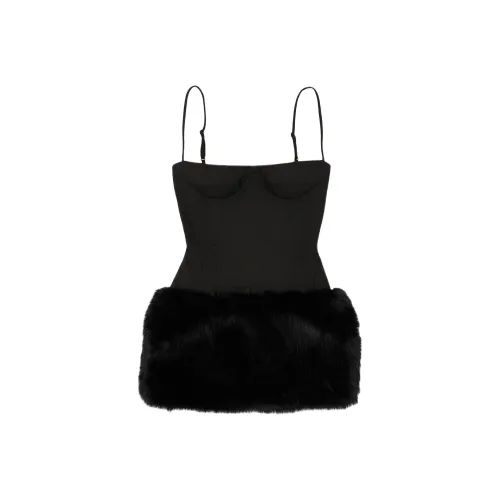 FANCI CLUB Passerine Черный Мех Мини Платье Slip Платье Женское