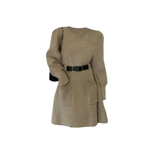 KKX Кофе Женские Длинные Платья с Рукавами