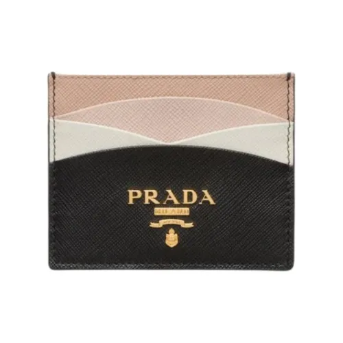 PRADA Saffiano Кожа Держатель для карт Женский Черный и Светло-розовый