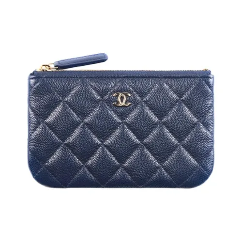 CHANEL С рельефом Тисненый Блестящий Телячья кожа с Золотой металл Сумочка для украшений Клатч Мини Женские Морской синий