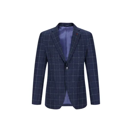 ARTSDON Темно-синий синий клетчатый мужской деловой костюм