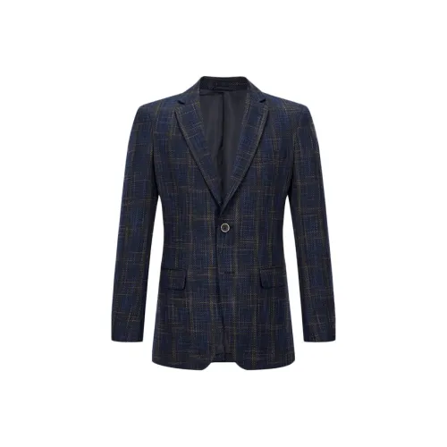 ARTSDON Темно-синий синий клетчатый мужской деловой костюм