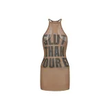 Хаки с принтом буквы, шерстяное плетение, платье (предзаказ)