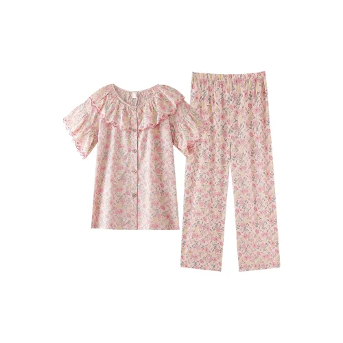 ZumashL S85195# Короткий рукав Рубашка и Штаны Белфлауэр Розовый Женские Пижамные комплекты