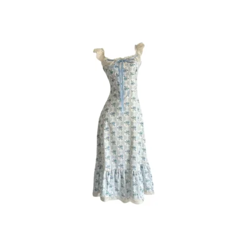 Wang Leshi Светло-синие Женские Слип-платья