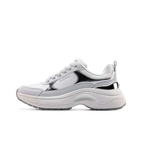 Skechers Дышащие Кроссовки с Низким Верхом и Толстой Подошвой для Увеличения Высоты Женские Белые