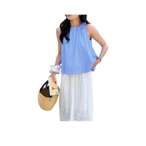 XIAOYERIJI Синие Клетчатые Женские Рубашки