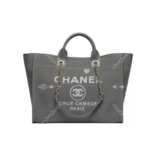 CHANEL Холст Тоут Сумка Женская Серый Черный