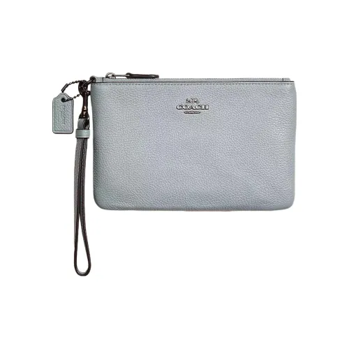 COACH Wristlet Кожа Запястье Сумка Клатч Маленький Женский Светло-Синий