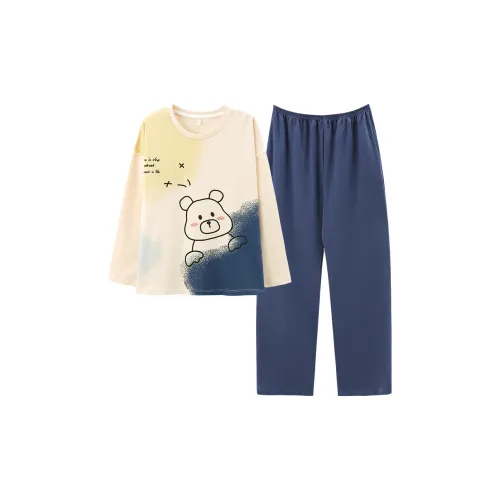 JINXU Темно-синий Синий Женские Пижамные Комплекты