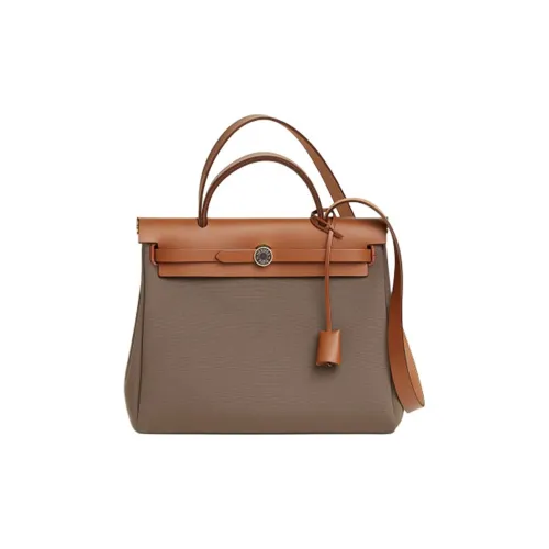 HERMES Herbag Zip Холст с кожей Сумка Женская Слоновая серый Светлый Рыжевато-коричневый Эбони Цвет