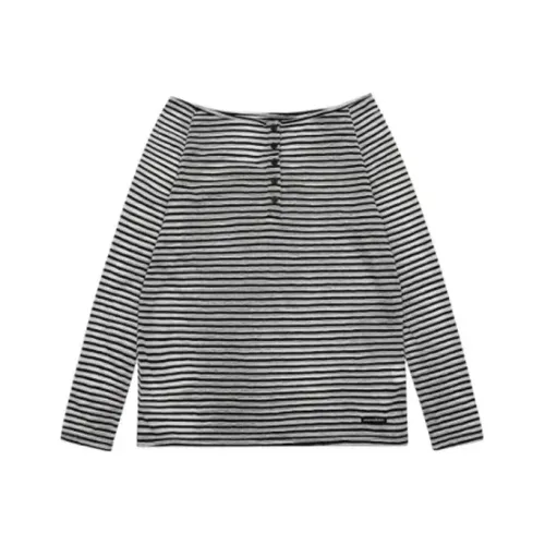 ETSE Простой Плечо Полосы T Женские T Рубашки