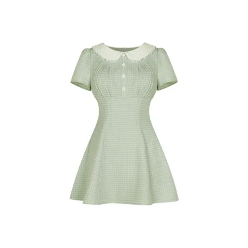 Зеленые женские короткие платья с короткими рукавами