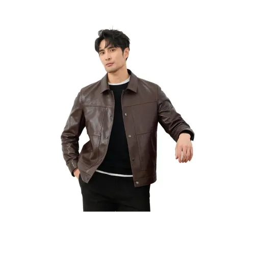 JIMU Haining Натуральная кожа Куртка Мужская Отложной воротник Овечья кожа Мотоциклетная куртка Стильный Юный Пальто Мужской