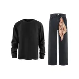 Черный топ + черные джинсы [съемный квадратный шарф]