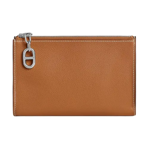 HERMES Zipengo Evercolor Телячья кожа Ручной работы Косметичка Маленькая Женская 37 Золотисто-коричневый