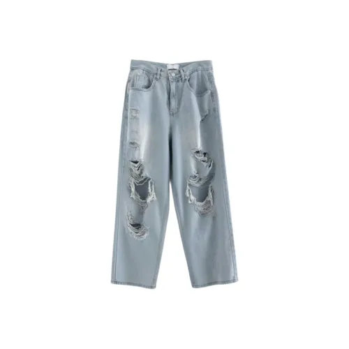 LOWEAR Винтажные синие рваные макси джинсовые штаны женские