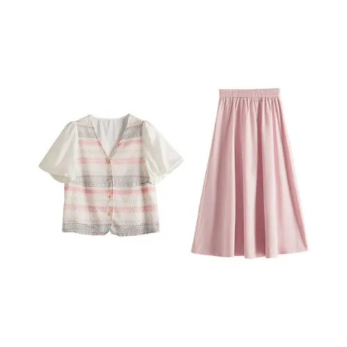 SLLSKY Cherry Blossom Pink Женские Комплекты с Юбкой