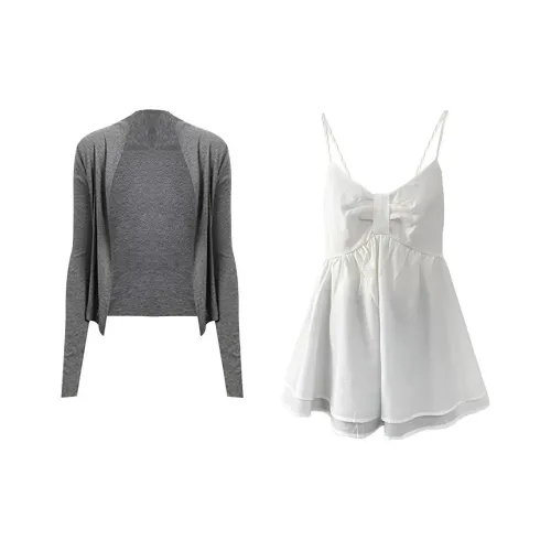 COHX Серый кардиган + Белый топ с бретелями Женская футболка с короткими рукавами