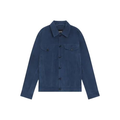 Hugo Boss Мужские кожаные куртки синего цвета