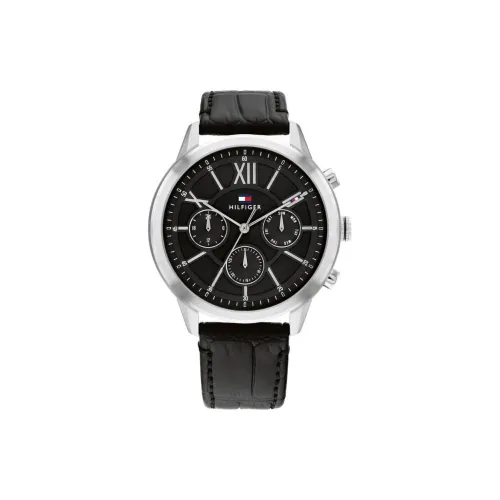 Tommy Hilfiger Мужские часы Кварцевый механизм Коровья кожа Ремешок 44 мм Черный циферблат