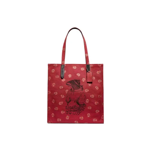 COACH Randy The Крыса Коллаборация Recycled Tote Холст с кожей Тоут Сумка Сумка для покупок Сумка на одно плечо Большая