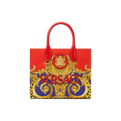 VERSACE La Medusa Хлопок Тоут Сумка Сумка для покупок Сумка Маленькая Женская Красная и Золотая