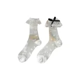 2 пачки (Белый кружевной бант + Белая кружевная отделка, Черный бант)