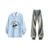 Далекий Небесный Лазурь + Желтый Грязь Брюки