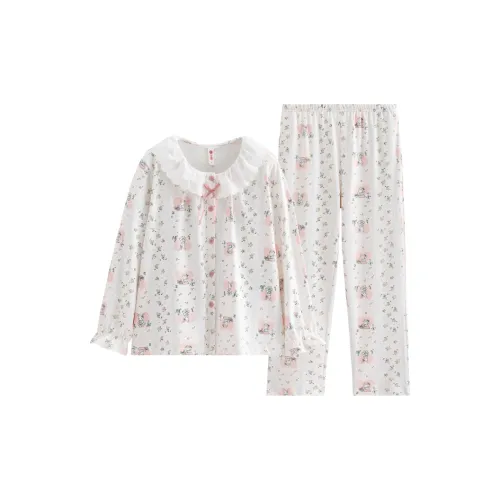 FENTENG FJ26930429 Элегантный Белый Женский Пижамный Комплект