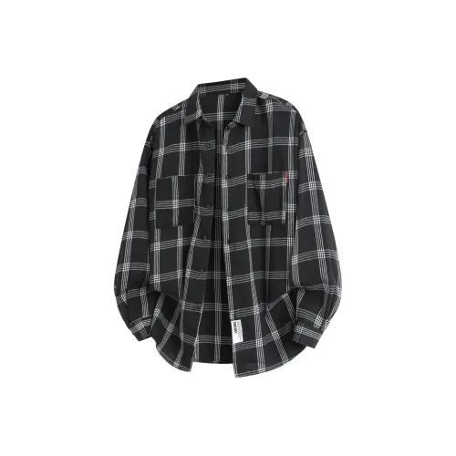 PASOK Полосы Рубашка Пальто Длинный Вышитый Сетка Студенты Клетка Синий Повседневный Мужской