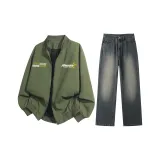 Комплект одежды (Армейский зеленый топ + Винтажные синие штаны)