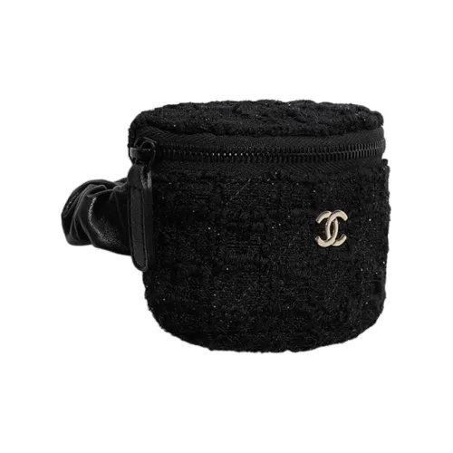 CHANEL Твид Флис с кожаной отделкой кошелек-монета унисекс черный