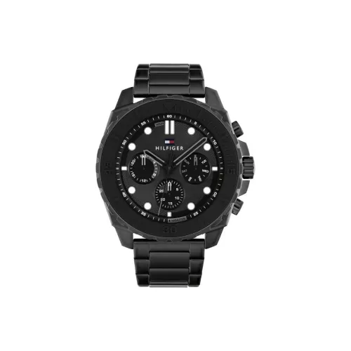 Tommy Hilfiger Мужские часы Кварцевый механизм Ремешок из нержавеющей стали 48 мм Черный циферблат