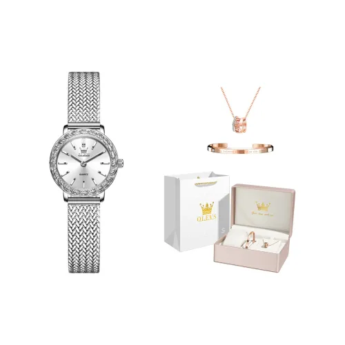 OLEVS Кварцевый механизм нержавеющая сталь ремешок часы женские белый циферблат