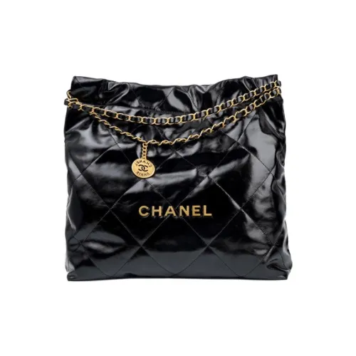 CHANEL 22K Осенний и Зимний Корова Кожа Тоут Сумка Сумка для покупок Сумка Сумка через плечо Средняя Женская Черная