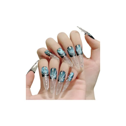 KDOW Синий Демон Западный Готический Мельбурн Кошачий глаз Handcrafted False Nail Съемные Искусственные Ногти Овал