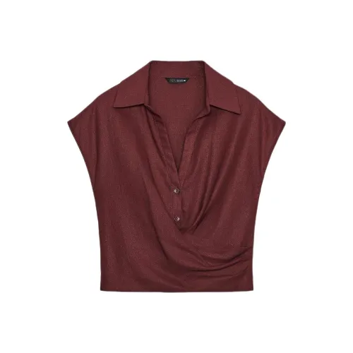 ZARA Темно-красные женские футболки T