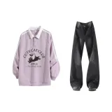 Фиолетовые Монэ + Угольный Черный Брюки