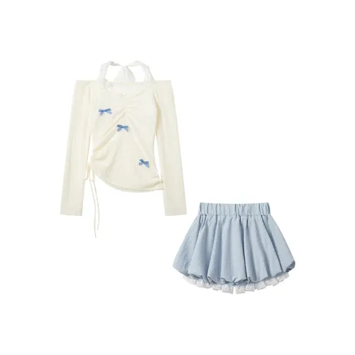 TIBINB Экрю Женские Комплекты с Юбкой