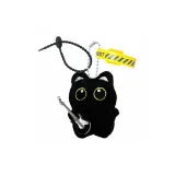 Кукла в виде маленького черного кота с гитарой, черный шнур и желтый ремешок