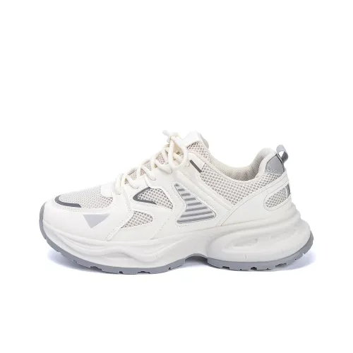 Worm's Home Баланс Устойчивый к истиранию Низкий Топ Кроссовки с Толстой Подошвой Женские Серый Бежевый