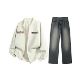 Комплект одежды (Светлый хаки топ + Винтажные синие штаны)