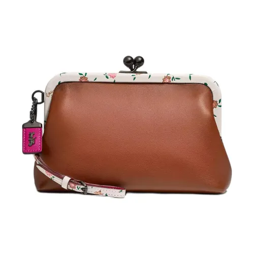 COACH Kisslock Перчаточная дубленая кожа Запястье Сумка Клатч Маленький Женский Седло