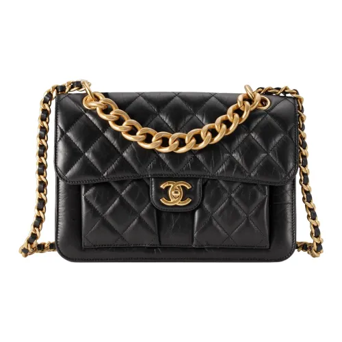 CHANEL Корова Кожа Переносной Одно Плечо Через Плечо Сумка для Курьера Большая Женская Черная