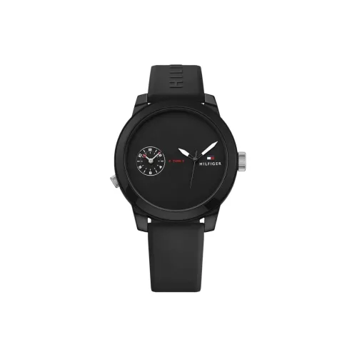 Tommy Hilfiger Мужские часы Кварцевый механизм Резиновый ремешок 44 мм Черный циферблат